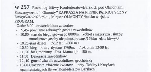 Piknik Patriotyczny w Olmontach (w 257. rocznicę Bitwy pod Olmontami)
